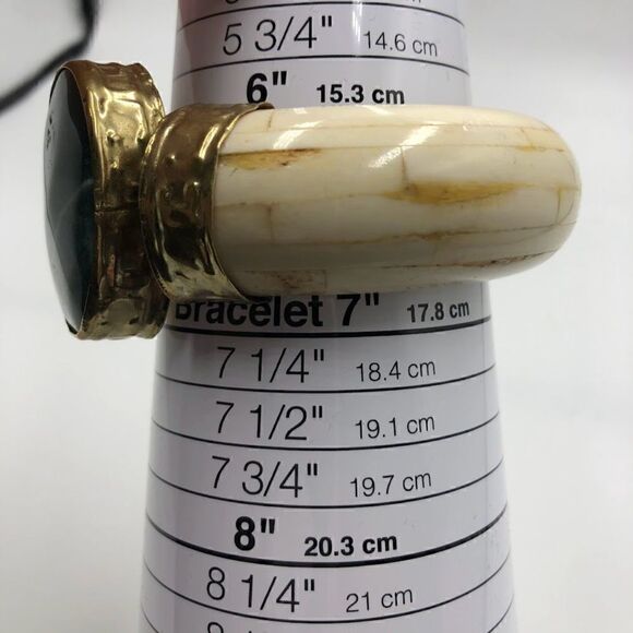 Vintage Ivory Bangle Women's Bracelet Pin Closure Large Moss Agate AS IS - Picture 12 of 13